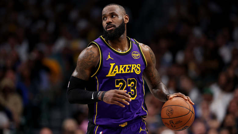 Lebron James playing basketball for the Los Angeles Lakers