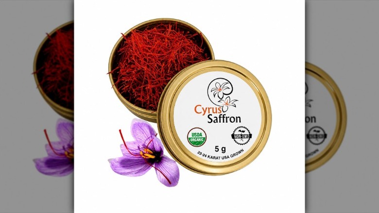 round metal can of Cyrus saffron threads