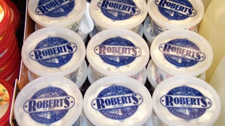 Roberts Famous Chicken Salad containers on sale at a store