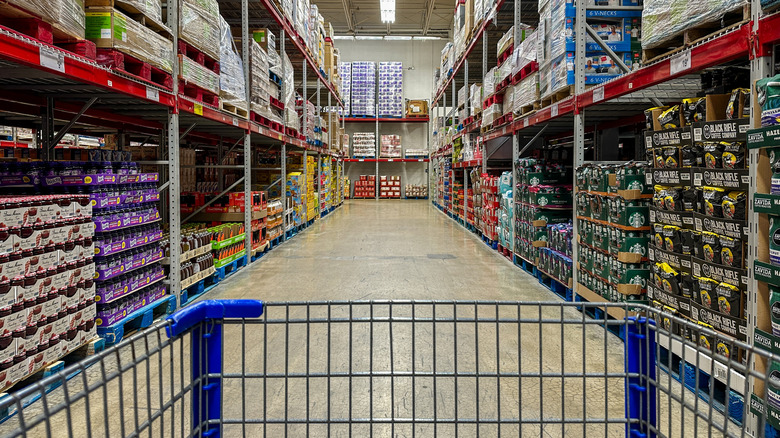 End of Sam's Club cart in front of store aisle
