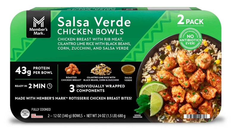 Package of Member's Mark Salsa Verde Chicken Bowls on a white background.