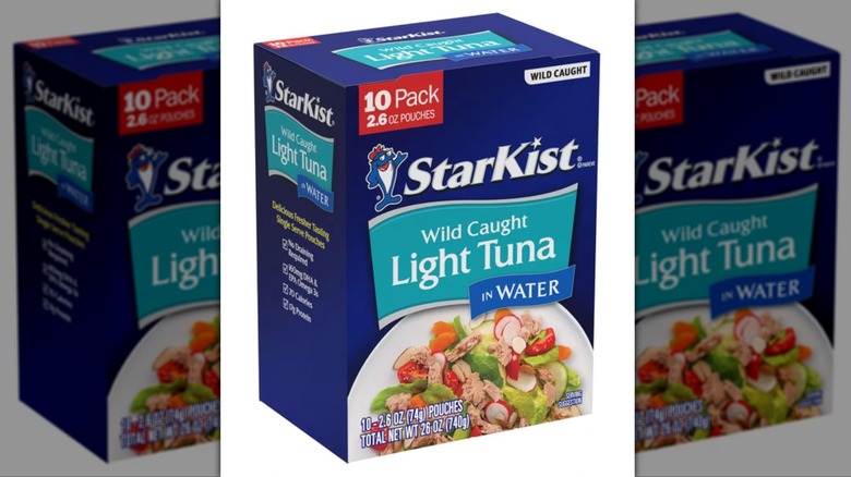 10-pack box of Starkist Wild Caught Light Tuna in Water on a white background.