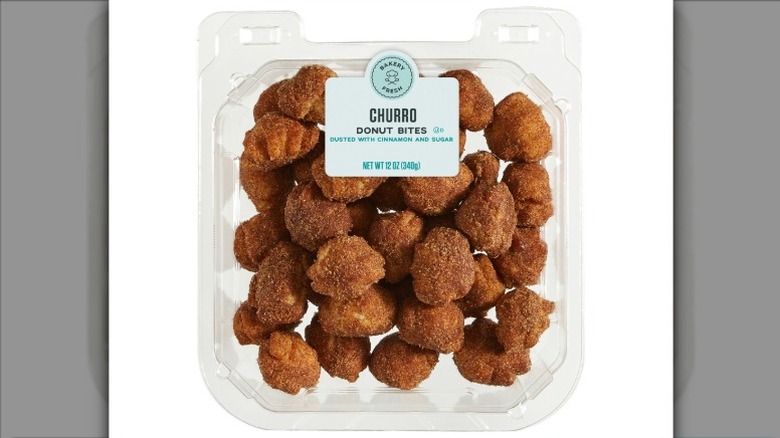 Bakery Fresh Churro Donut Bites from Kroger in clear plastic packaging on a white background.