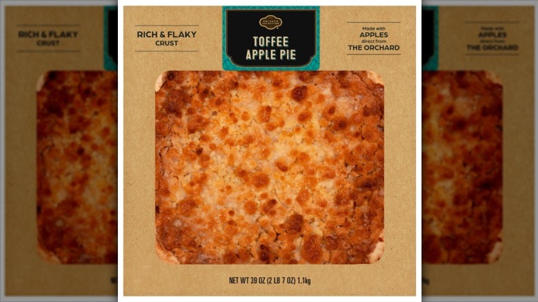 Private Selection Toffee Apple Pie in brown cardboard packaging on a white background.