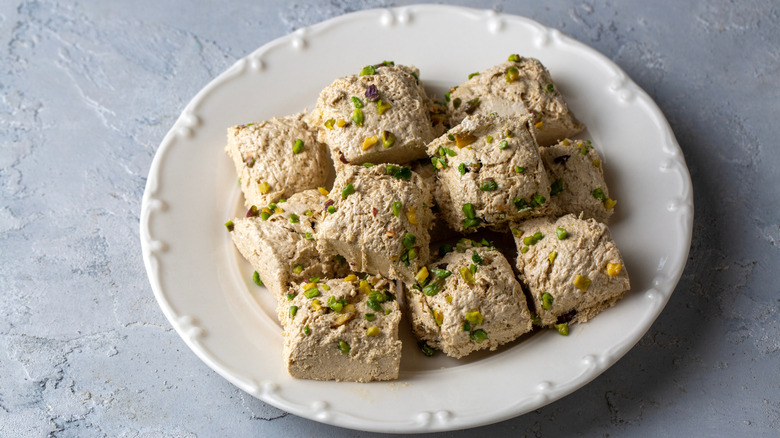 halva cubes topped with nuts