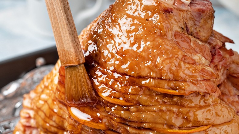 Brush glazing ham
