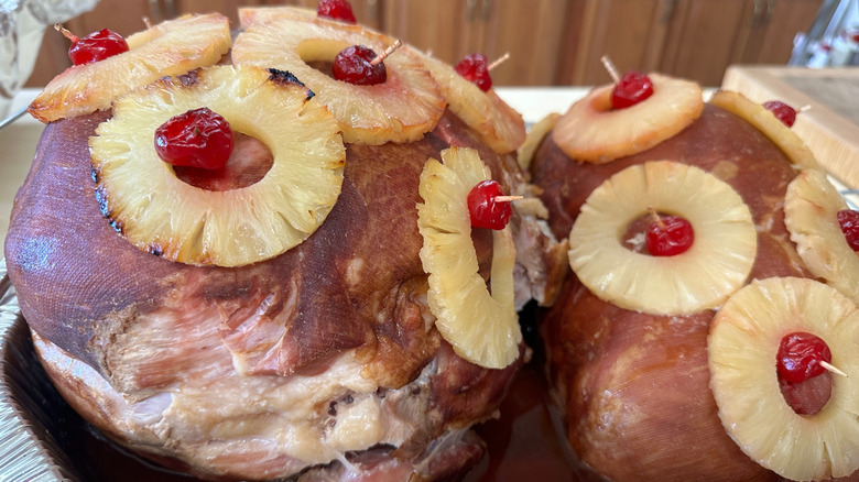 Ham topped with pineapple rings