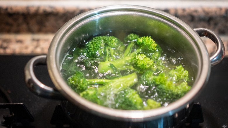 broccoli boiling in a pot of water