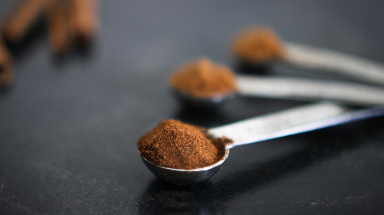 measuring spoons filled with cinnamon