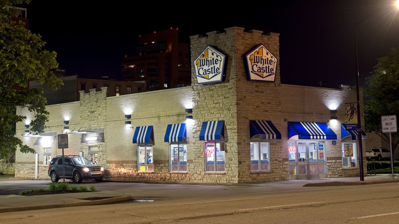 Exterior of a White Caste drive-thru at night
