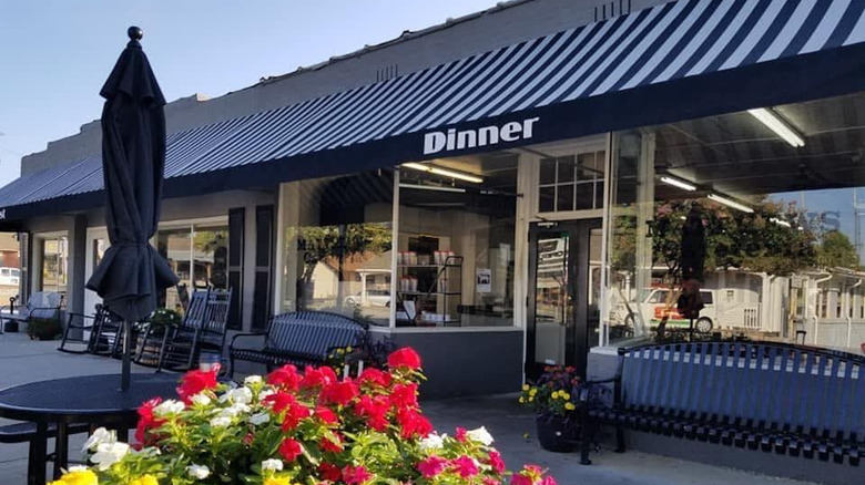 Exterior of Matthew's Cafeteria on sunny day