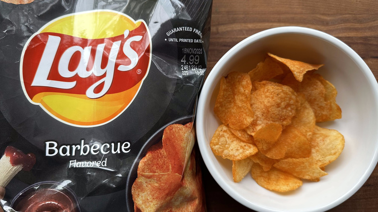 Lay's Barbecue chips bag and in bowl