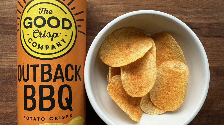 The Good Crisp Outback BBQ chips bag and in bowl