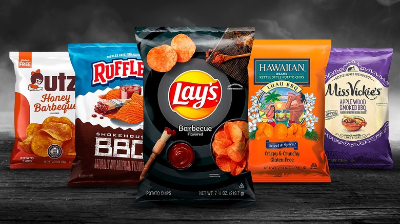 Various flavors of barbecue potato chips