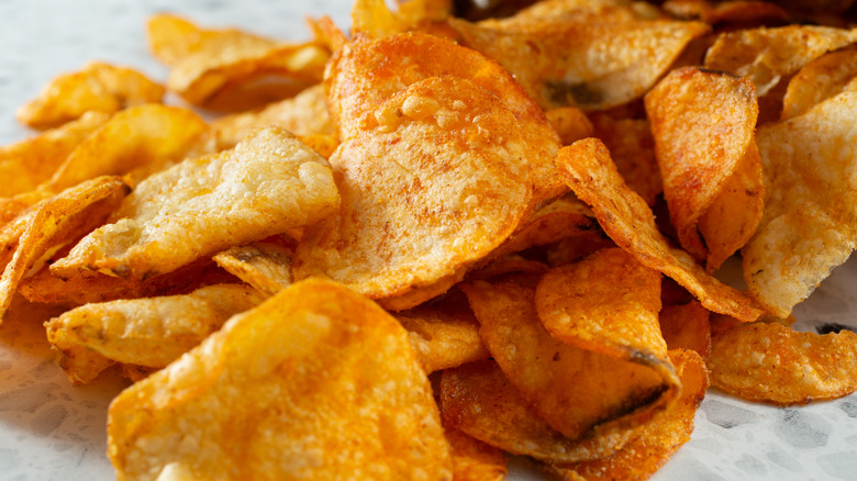 A pile of barbecue chips