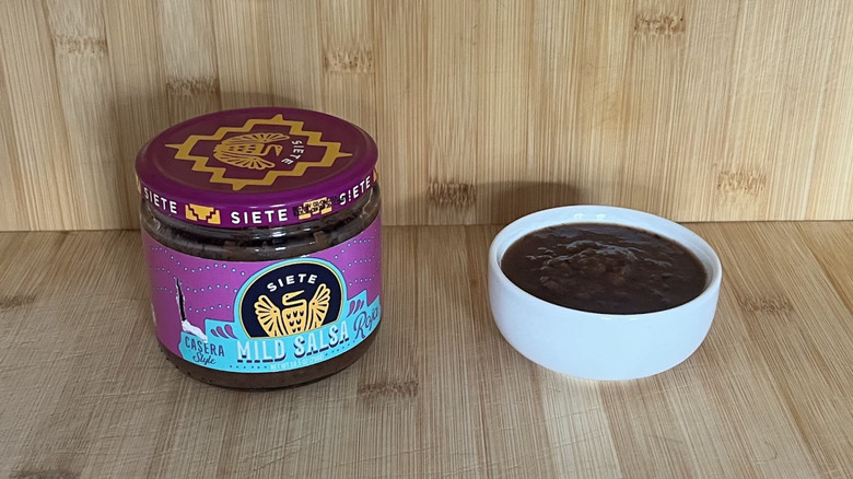 A jar of Siete mild salsa