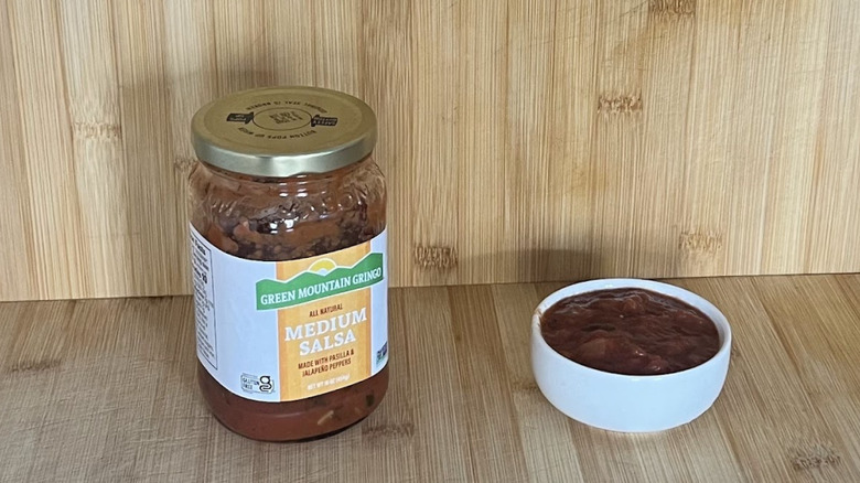 A jar of Green Mountain Gringo medium chunky salsa