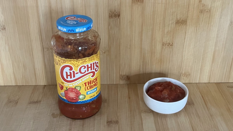 A large jar of Chi-chi's salsa