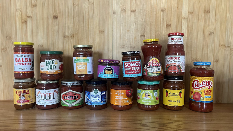 A medley of salsa jars