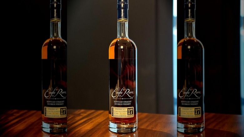Bottle of Eagle Rare 17 on wooden table