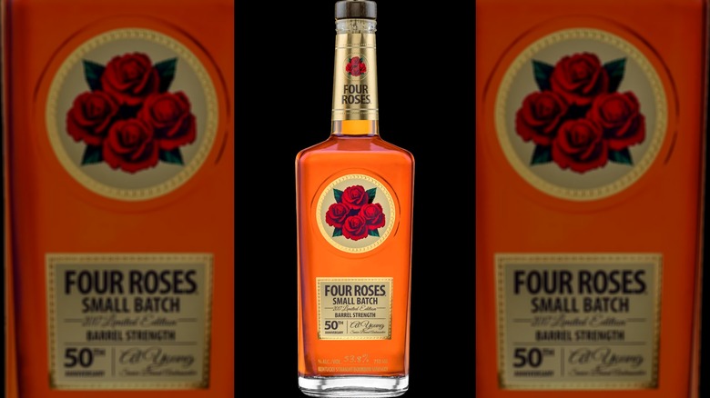 Bottle of Four Roses Al Young 50th Anniversary black background
