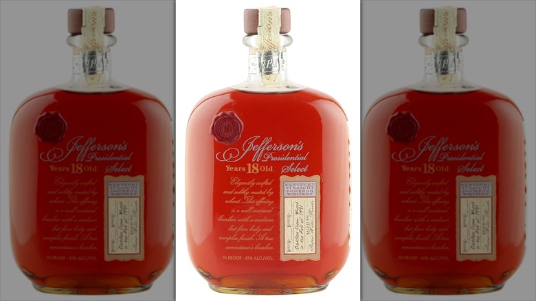 Bottle of Jefferson's 1991 Presidential Select on white background