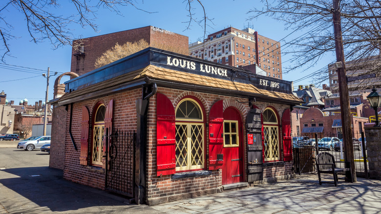 Exterior of Louis' Lunch in New Haven, Connecticut