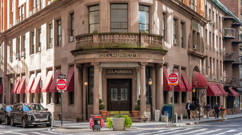 Exterior of Delmonico's restaurant in NYC