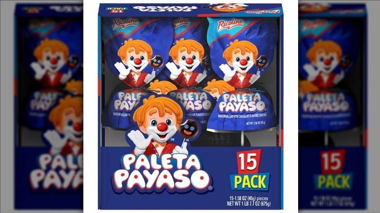 package of Paleta Payaso Chocolate Marshmallow Lollipops