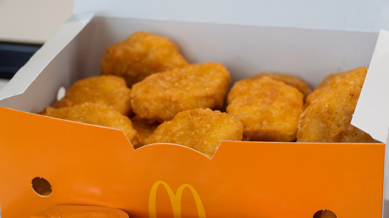 An open box of McDonald's chicken nuggets.