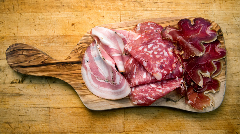 Three folded cold cut cured meats
