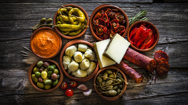 Bowls of assorted antipasto veggies