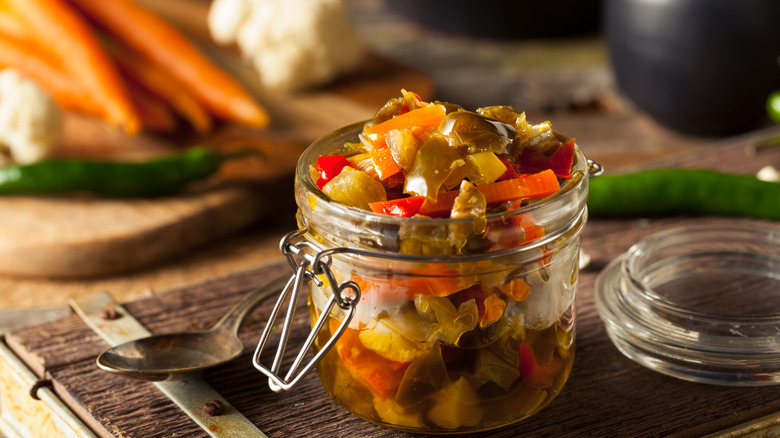 Jar of spicy giardiniera