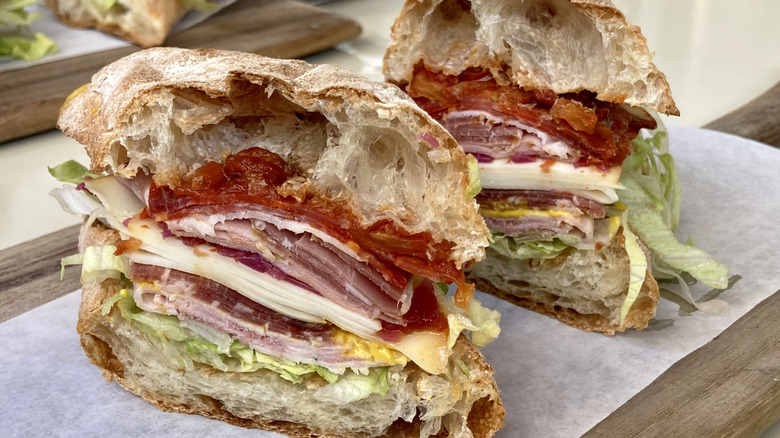 Sub sandwich with quality ingredients cut in half