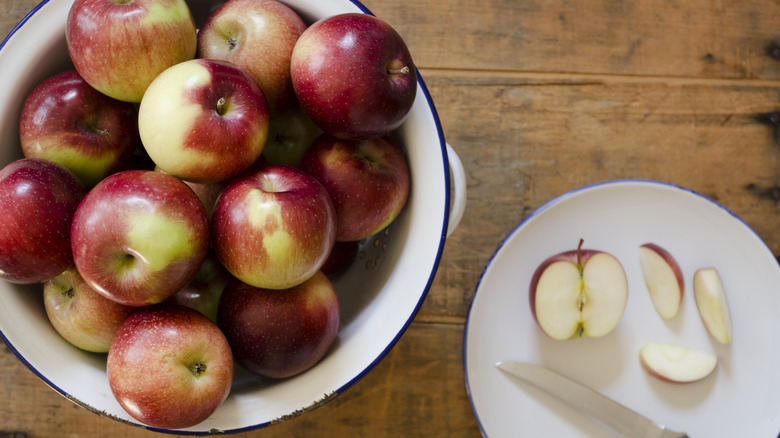 Empire apples in a white bowl