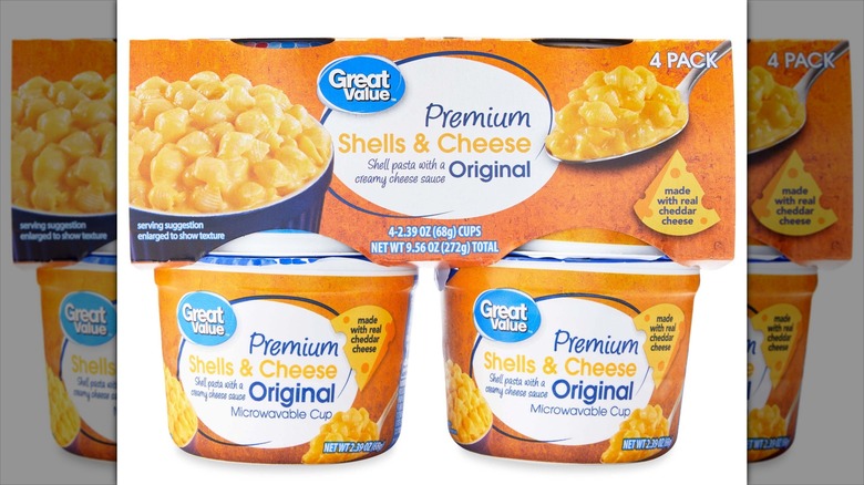 Four pack of Great Value Premium Shells & Cheese Microwavable Cups
