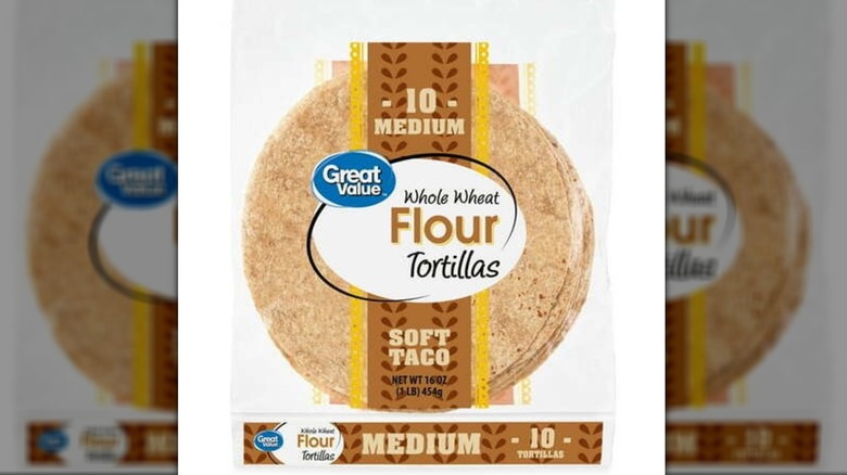 Package of Great Value Whole Wheat Soft Taco Flour Tortillas