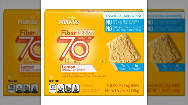 box of lemon-flavored Millville Fiber Now bars