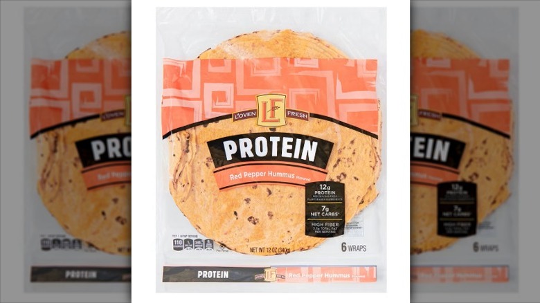 bag of L'Oven Fresh red pepper hummus protein wraps