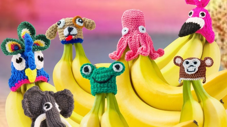 crocheted caps on banana stems