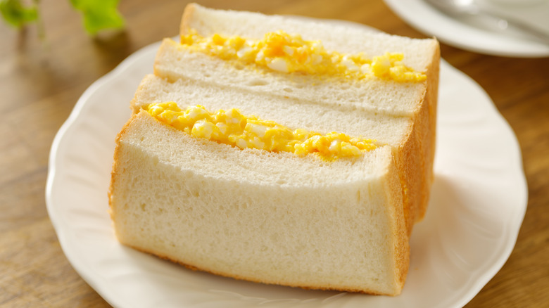 japanese tamago sandwich on white plate