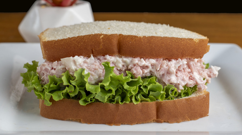 Ham salad sandwich with lettuce