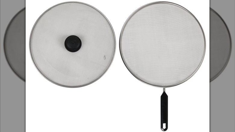 Mesh splatter screen for pot lid and mesh splatter screen with plastic handle from Dollar Tree