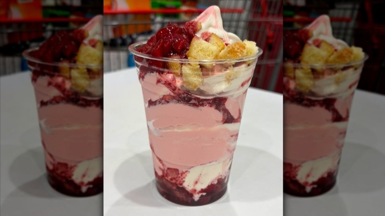 Strawberry Shortcake Sundae on a table at a Costco food court