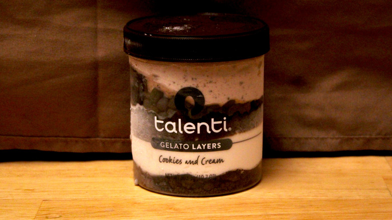 A pint of Talenti Cookies and Cream Gelato Layers