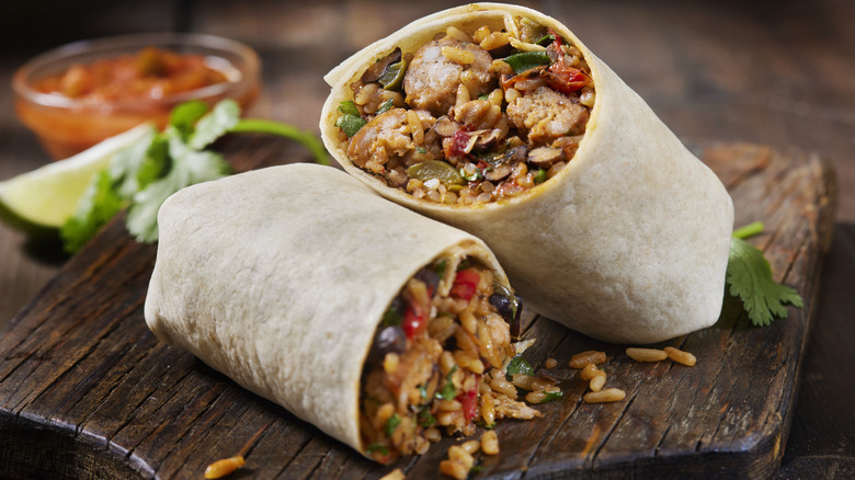 Burrito with rice and chorizo