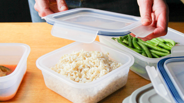 Leftover rice stored in container