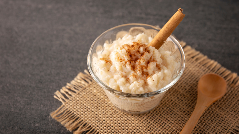 Bowl of rice pudding with cinnamon