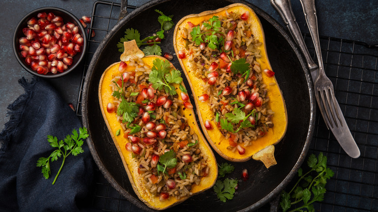 Butternut squash stuffed with rice