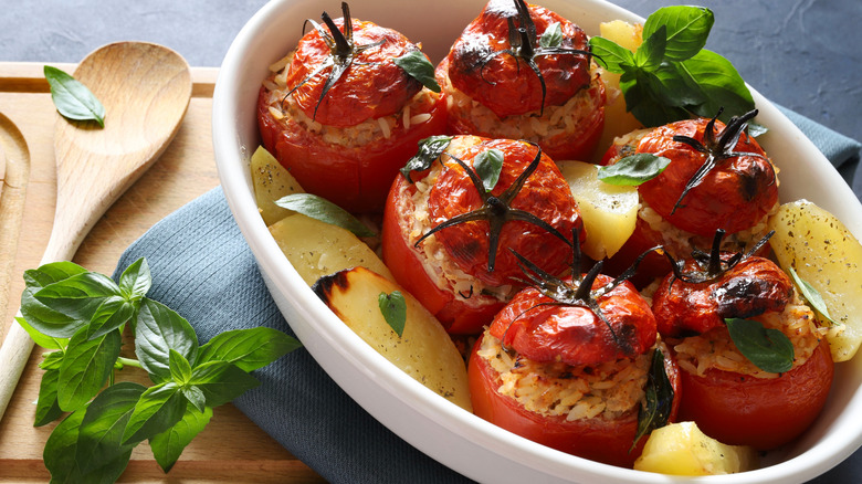 Dish of tomatoes stuffed with rice